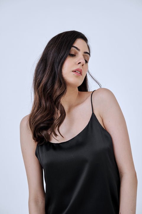 Silk Cami Night Suit - Black