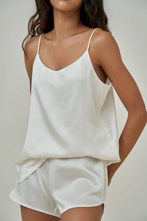 Silk Cami Night Suit - White